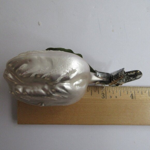 Rose Bud Flower Glass Clip On Christmas Ornament White Glitter Vintage - Picture 5 of 10